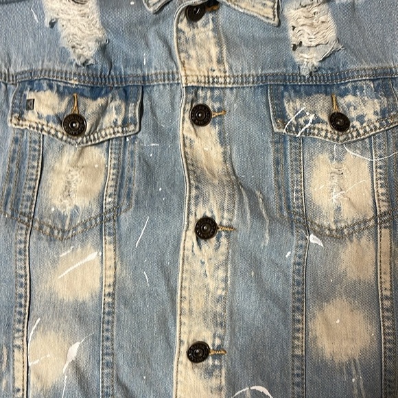 Rolling Paper Sleeveless Heavily Distressed Jean Jacket Rockabilly Vest XL - Picture 3 of 9
